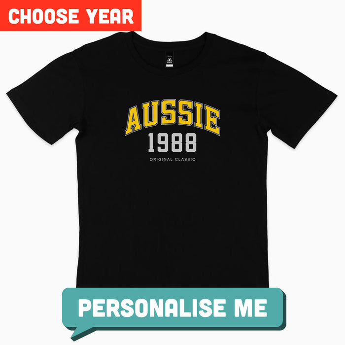 Aussie College Style personalised birthday t-shirt