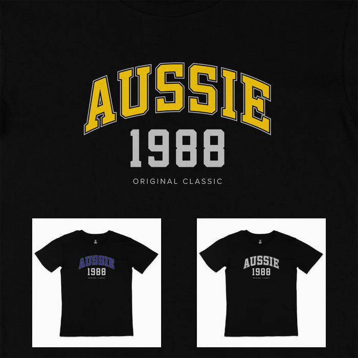 Aussie College Style personalised birthday t-shirt