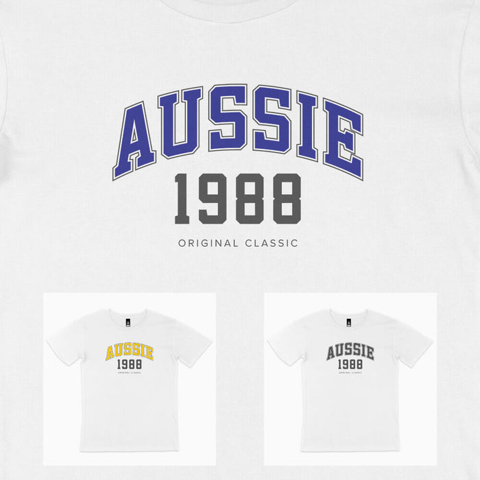 Aussie College Style personalised birthday t-shirt