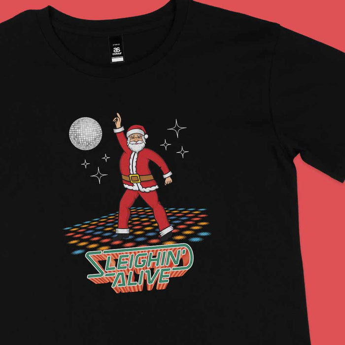 Sleighin' Alive Santa Christmas t-shirt